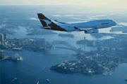 Qantas Boeing 747 au dessus de Sydney